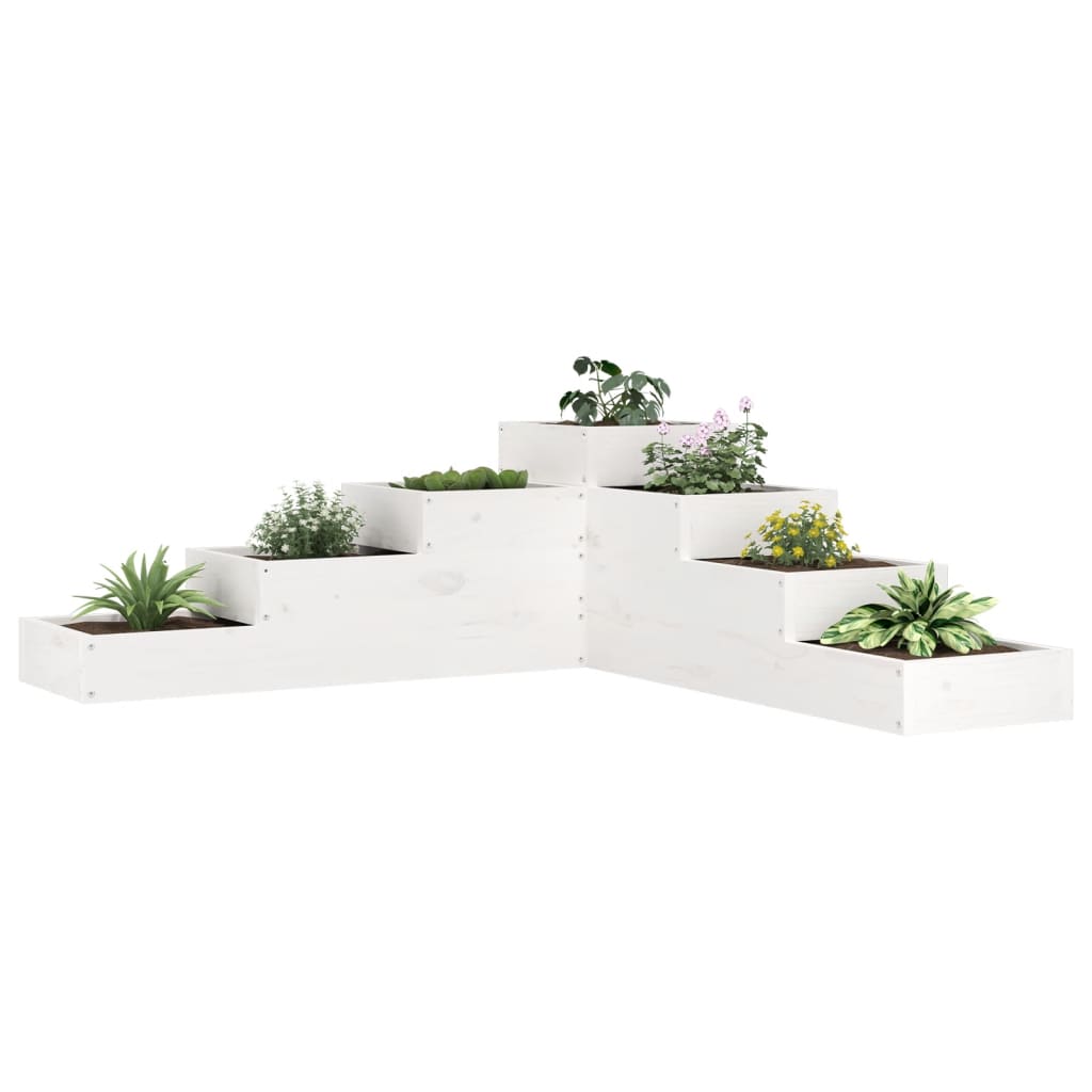 vidaXL plantekasse 4 niveauer 106x104,5x36 cm massivt fyrretræ hvid