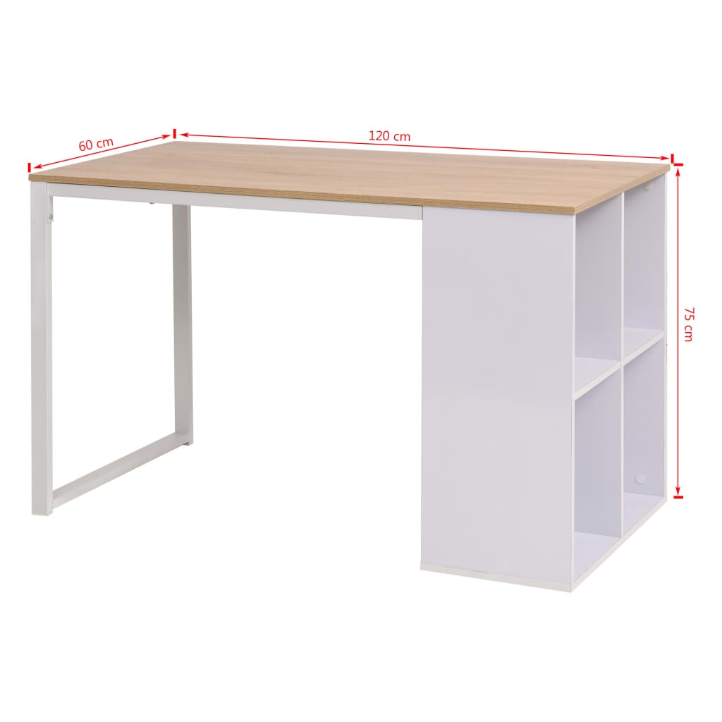 vidaXL skrivebord 120x60x75 cm egetræsfarvet og hvid