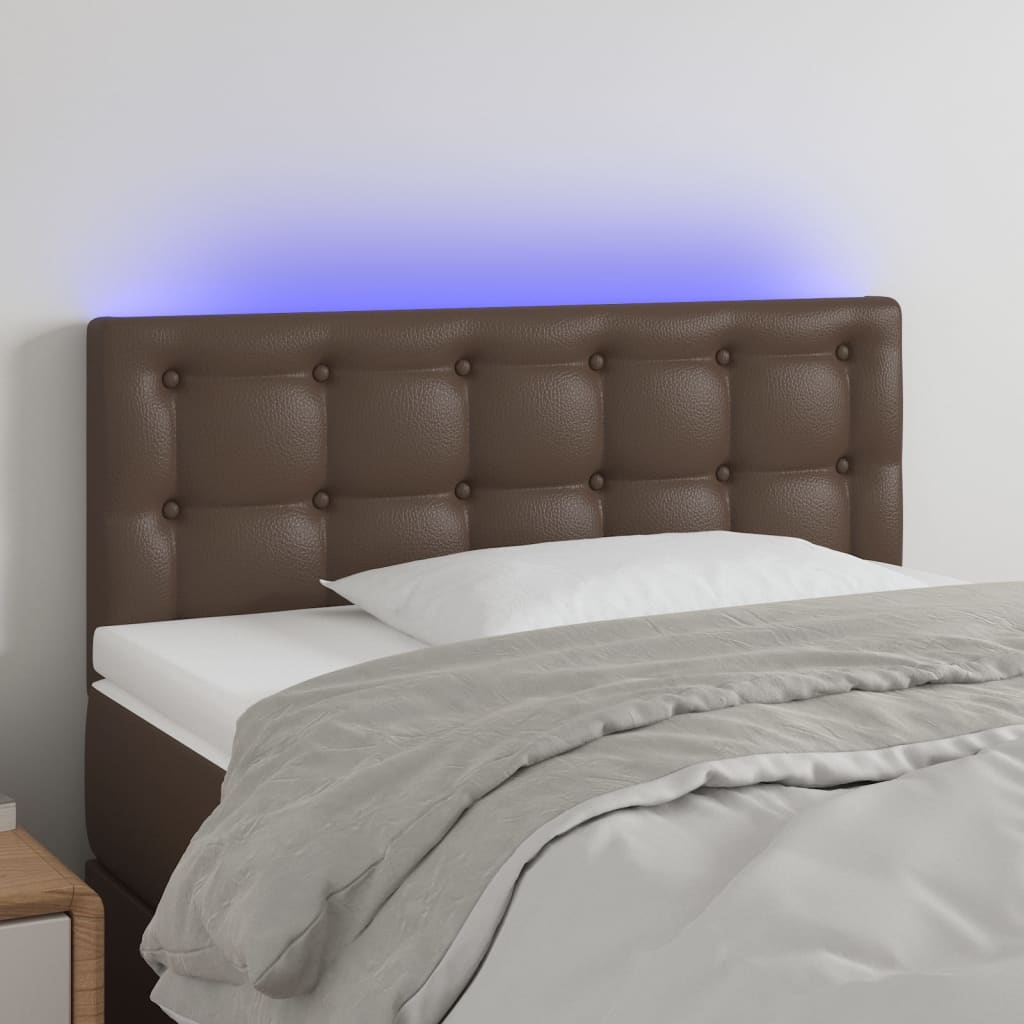 vidaXL sengegavl med LED-lys 80x5x78/88 cm kunstlæder brun
