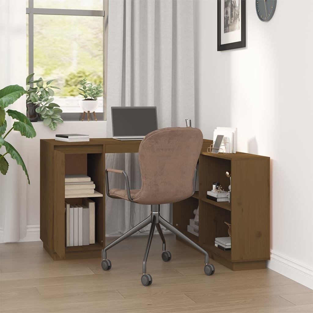 vidaXL skrivebord 110x50x75 cm massivt fyrretræ gyldenbrun