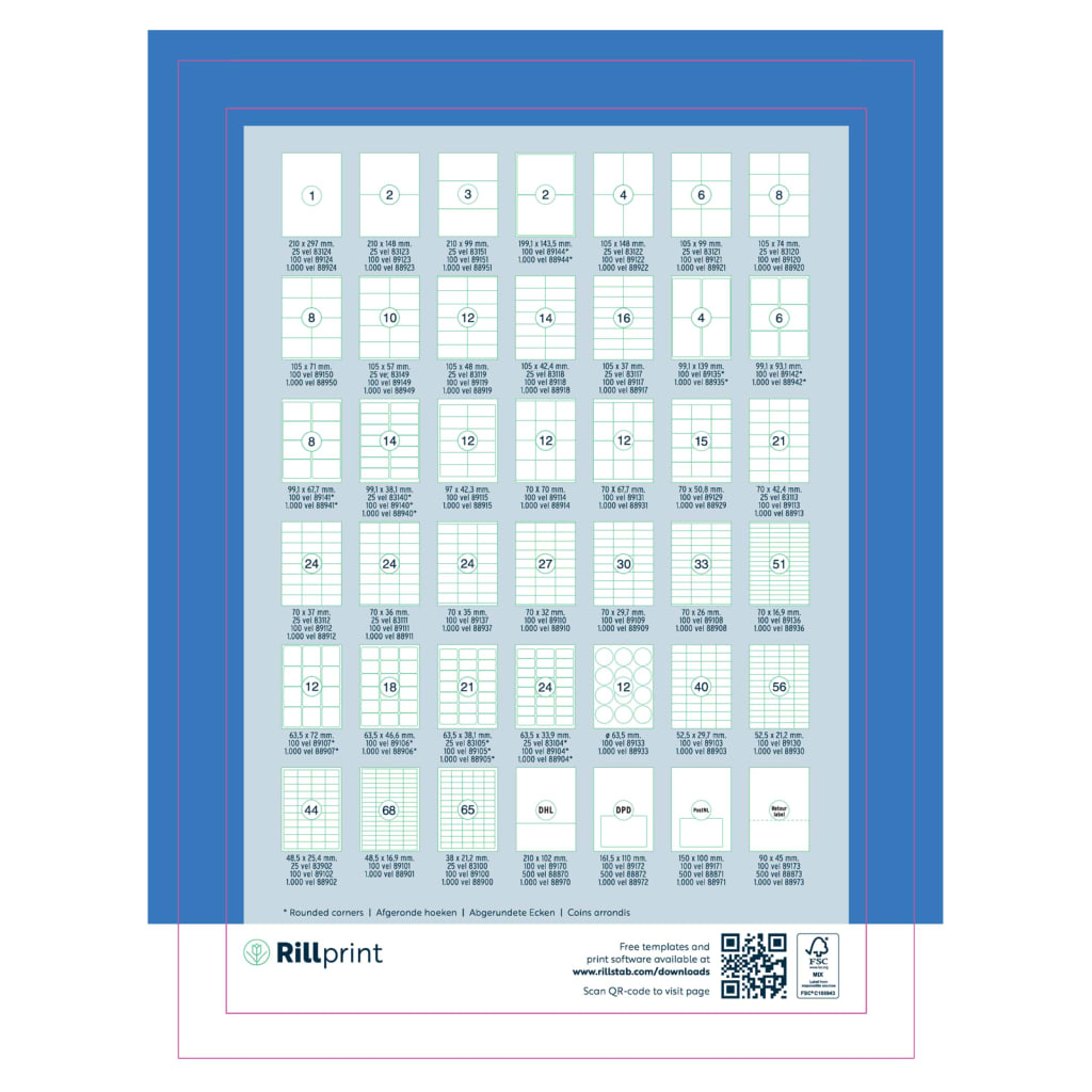 rillprint selvklæbende etiketter 105x74 mm 500 ark hvid
