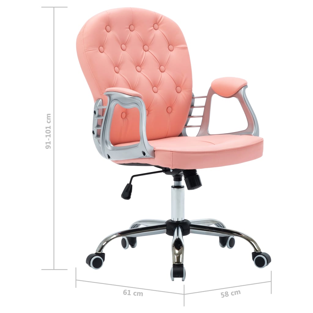 vidaXL kontorstol med hjul kunstlæder lyserød