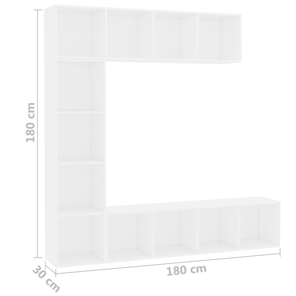 vidaXL bogskab/tv-skabssæt i 3 dele 180 x 30 x 180 cm hvid