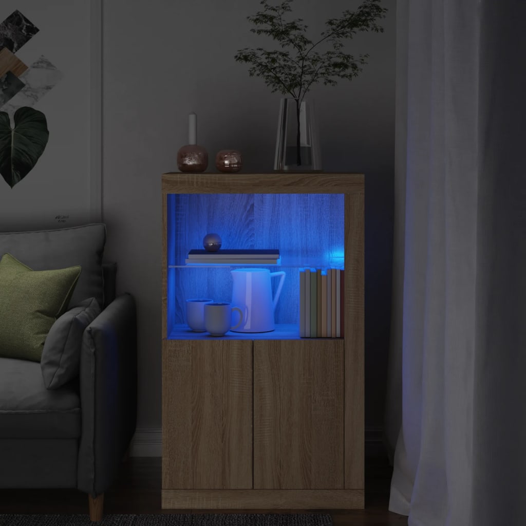 vidaXL skab med LED-lys konstrueret træ sonoma-eg