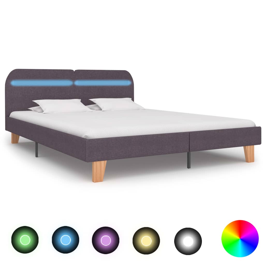 vidaXL sengestel med LED 160 x 200 cm stof gråbrun