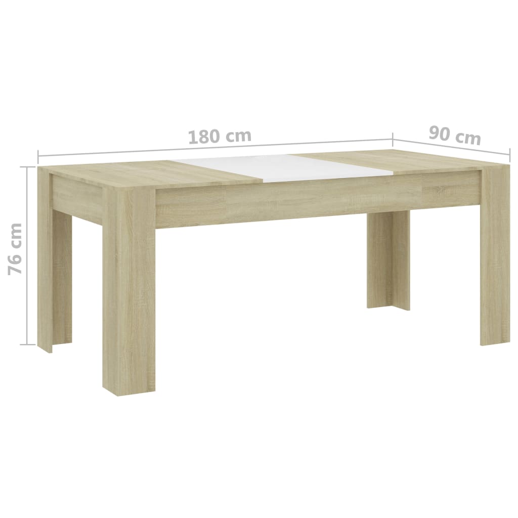 vidaXL spisebord 180x90x76 cm konstrueret træ hvid og sonoma-eg