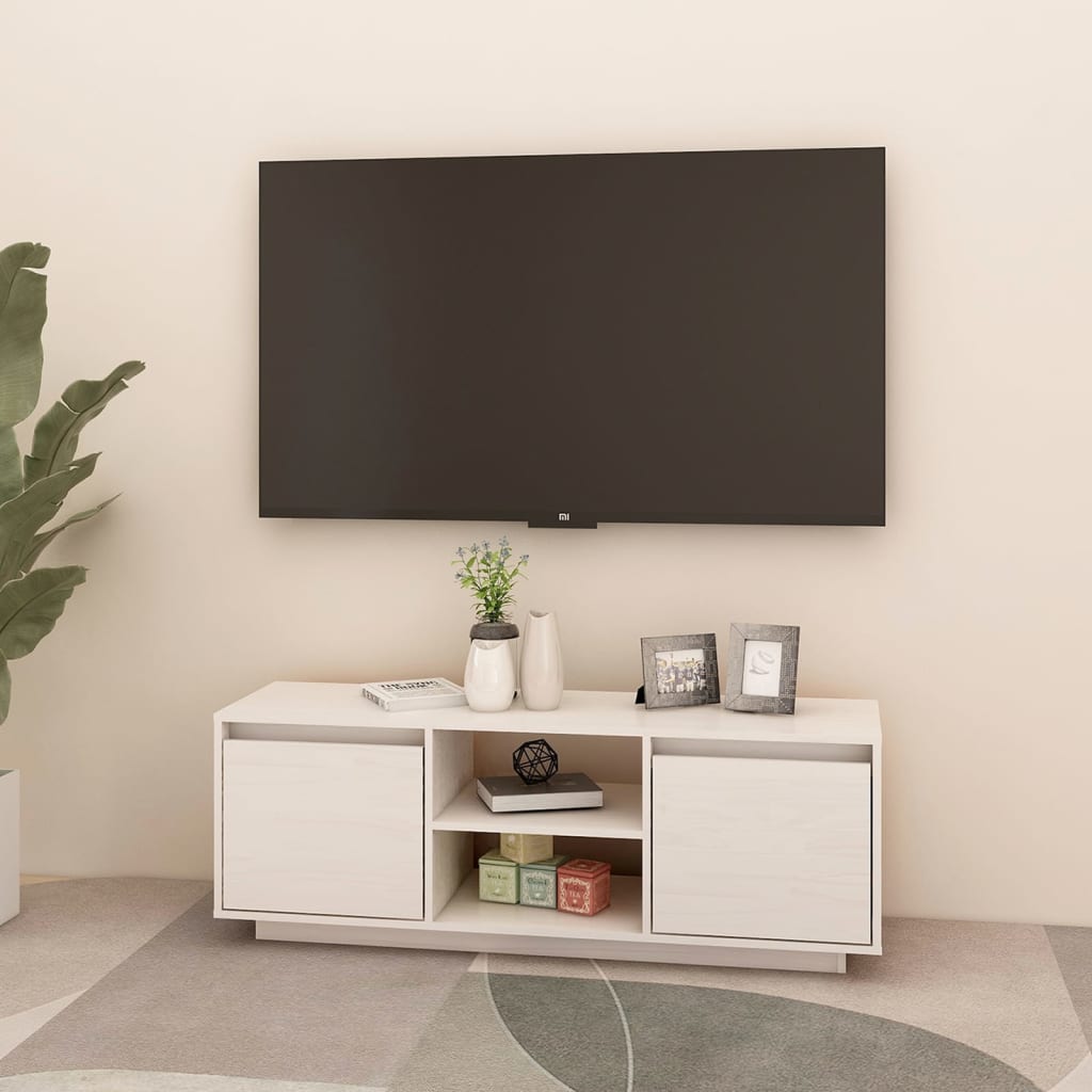 vidaXL tv-skab 110x30x40 cm massivt fyrretræ hvid