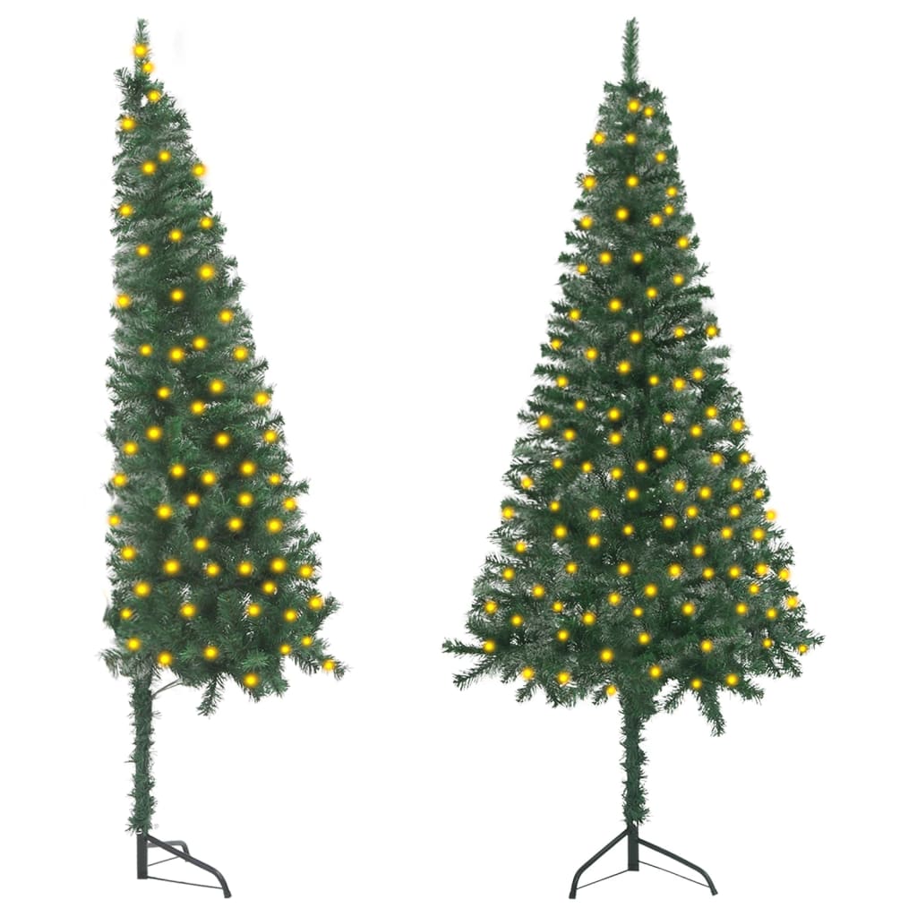 vidaXL kunstigt juletræ med lys 120 cm til hjørne PVC grøn