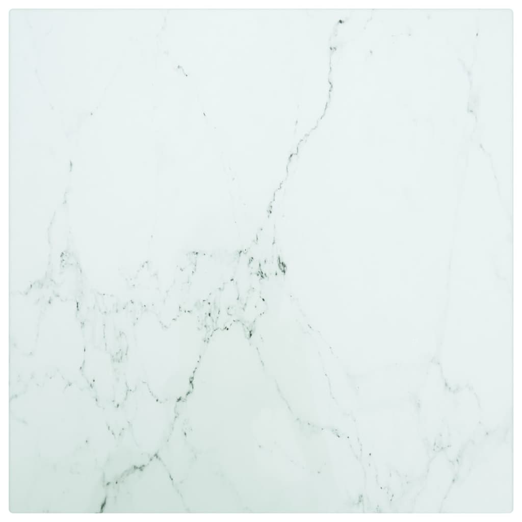vidaXL bordplade 30x30 cm 6 mm hærdet glas med marmordesign hvid