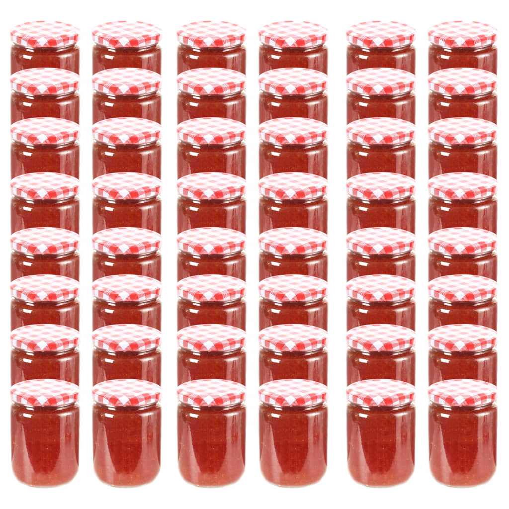 vidaXL syltetøjsglas 48 stk. med hvide og røde låg 230 ml
