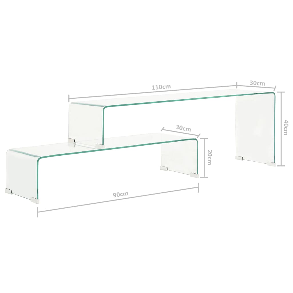 vidaXL sofabordssæt i 2 dele 90 x 30 x 20/110 x 30 x 40 cm hærdet glas