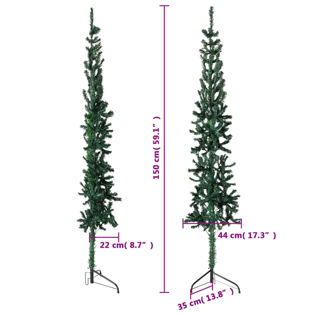 vidaXL kunstigt halvt juletræ med juletræsfod 150 cm smalt grøn