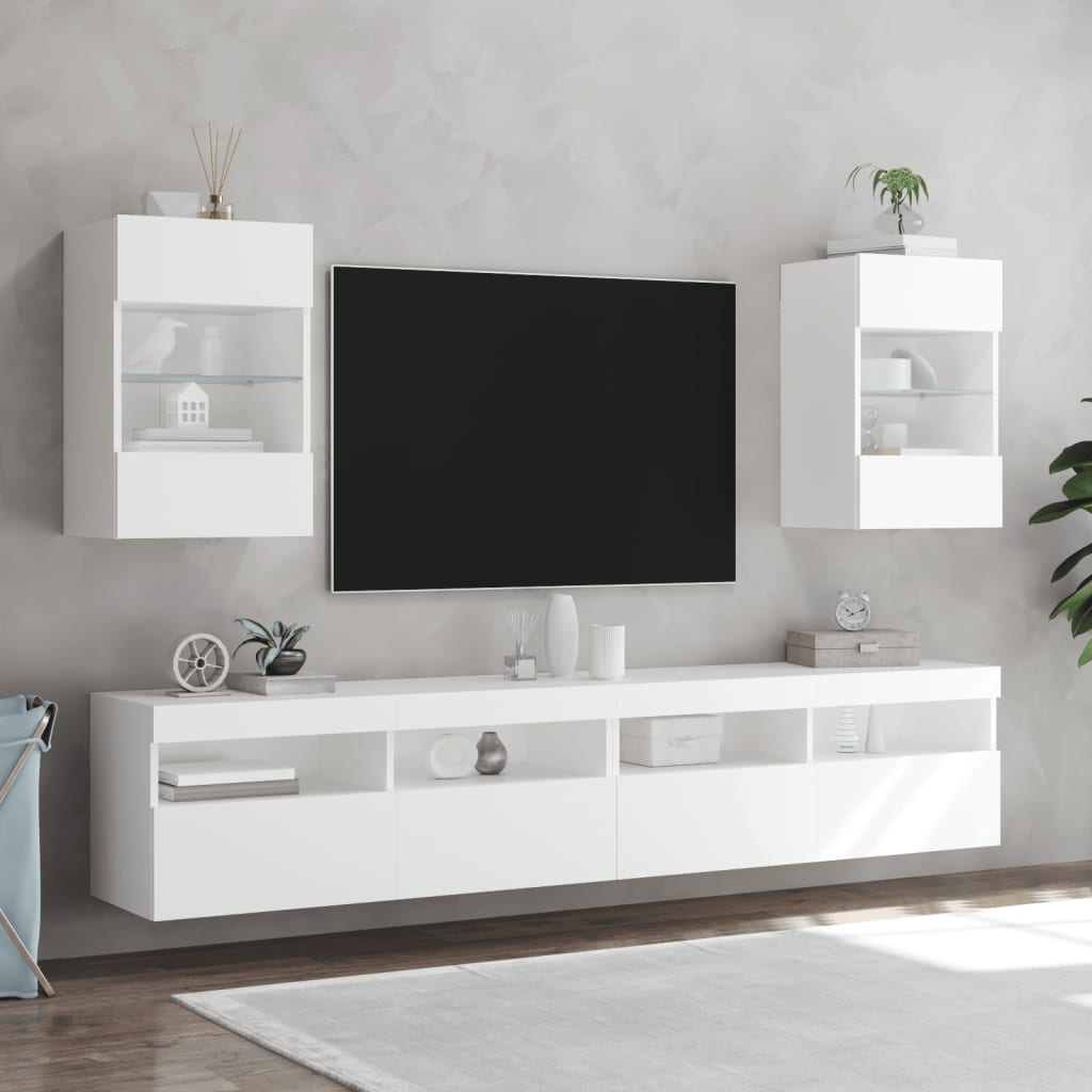 vidaXL væghængte tv-borde 2 stk. med LED-lys 40x30x60,5 cm hvid