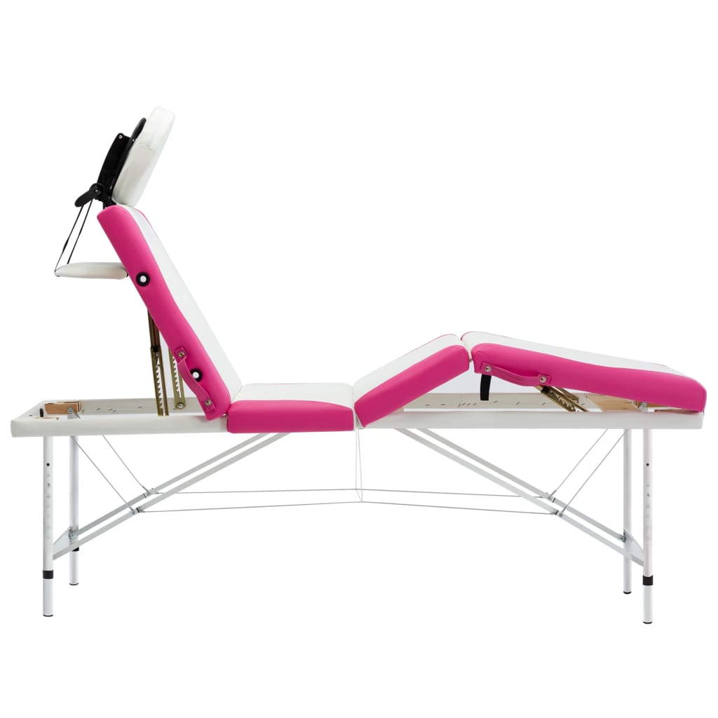 vidaXL foldbart massagebord 4 zoner aluminium hvid og pink