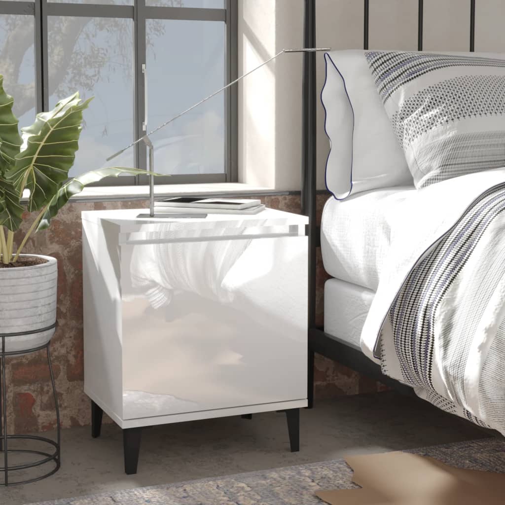 vidaXL sengeskab med metalben 40x30x50 cm hvid højglans