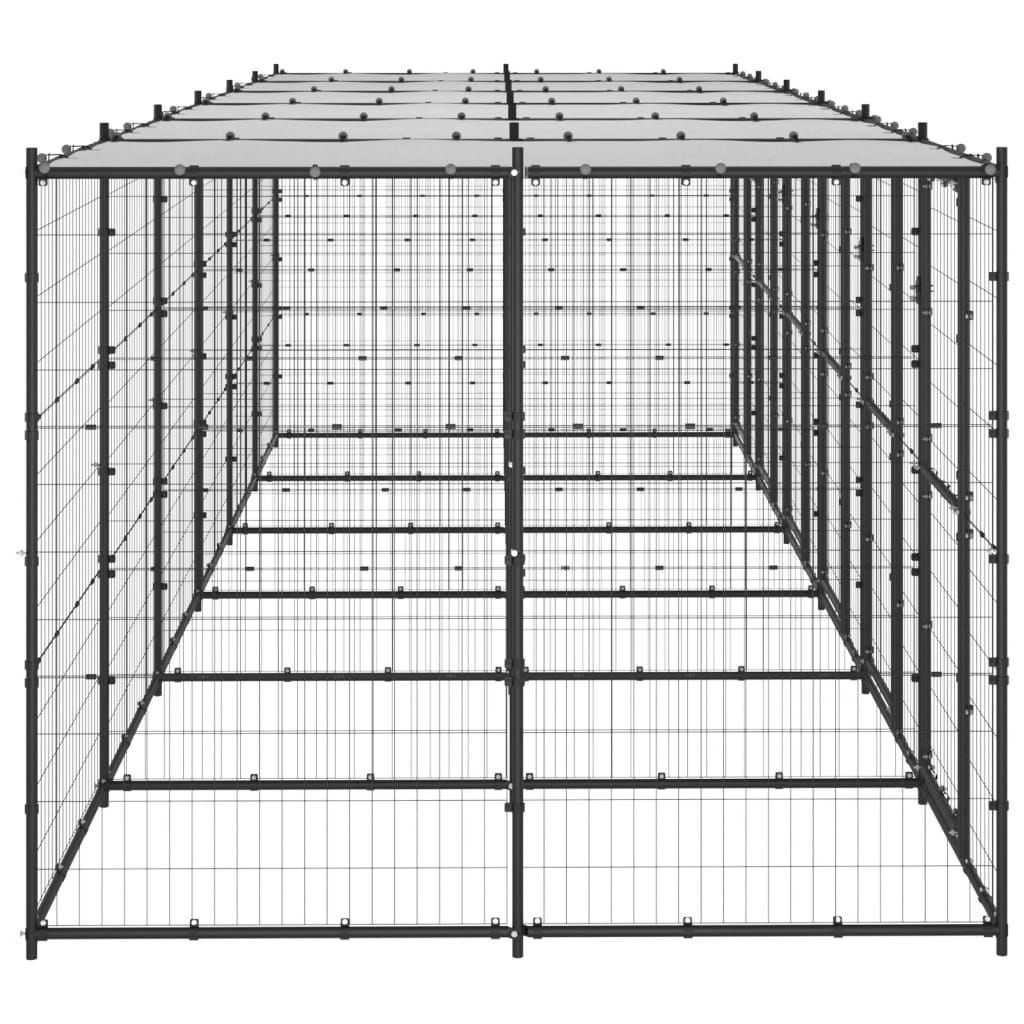 vidaXL udendørs hundebur med tag 14,52 m² stål