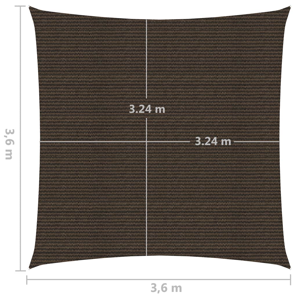 vidaXL solsejl 3,6x3,6 m 160 g/m² HDPE brun