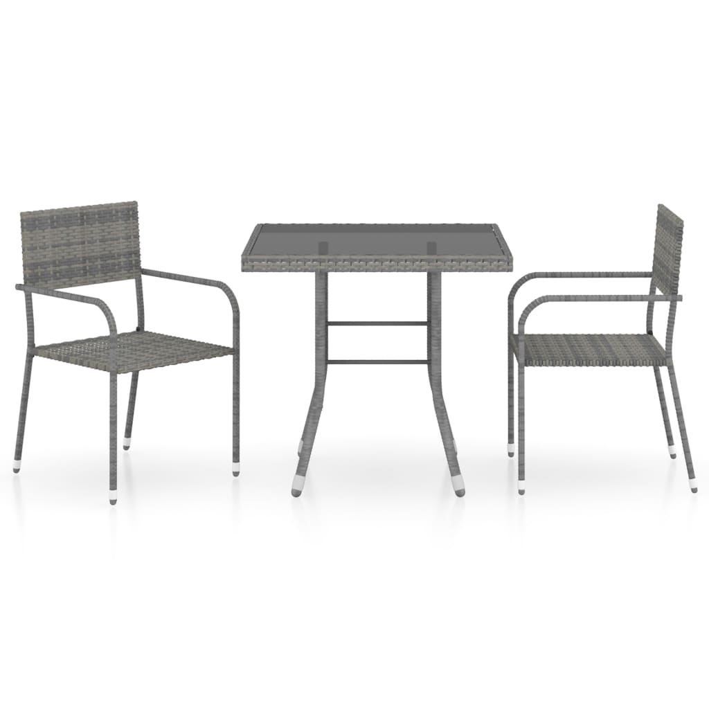 vidaXL spisebordssæt til haven 3 dele polyrattan antracitgrå og grå