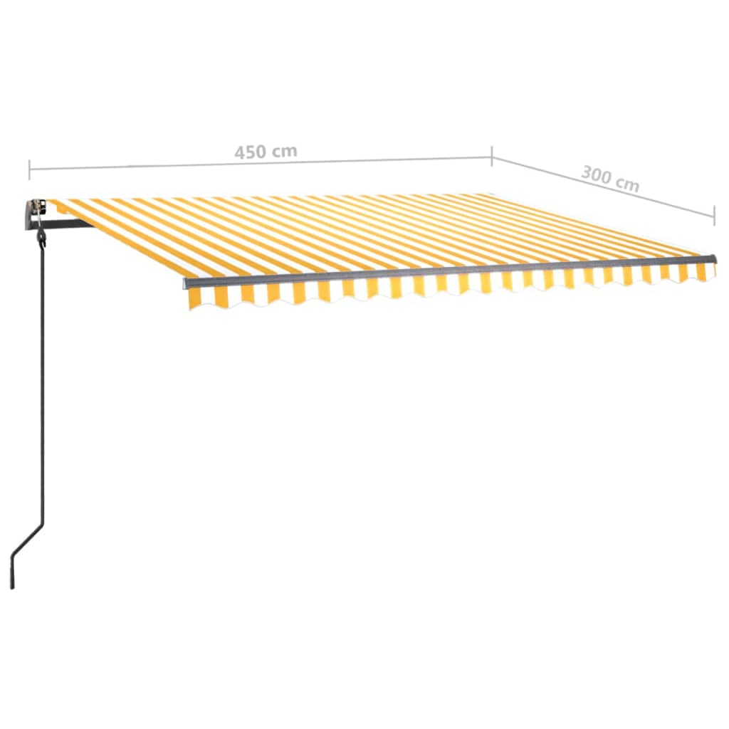 vidaXL markise med LED-lys 4,5x3 m manuel betjening gul og hvid