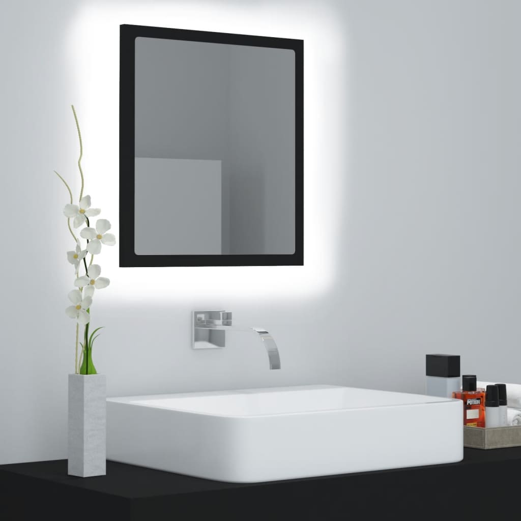 vidaXL badeværelsesspejl med LED-lys 40x8,5x37 cm akryl sort