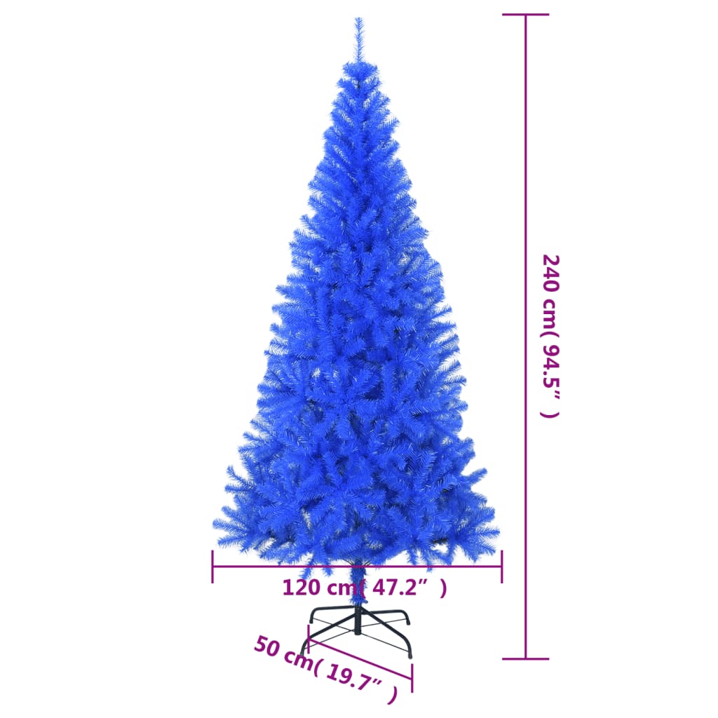 vidaXL kunstigt juletræ med juletræsfod 240 cm PVC blå