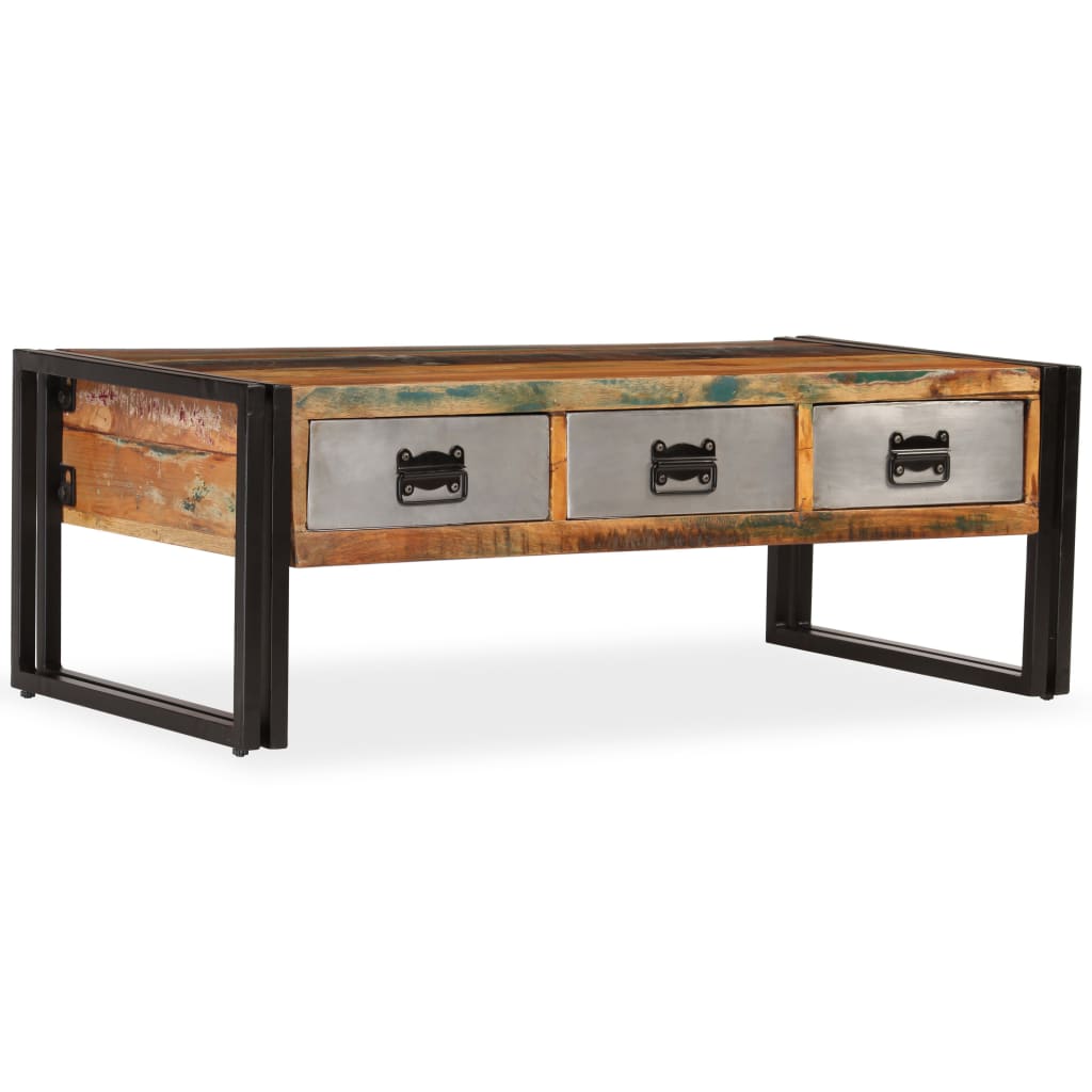 vidaXL sofabord med 3 skuffer 100x50x35 cm massivt genbrugstræ