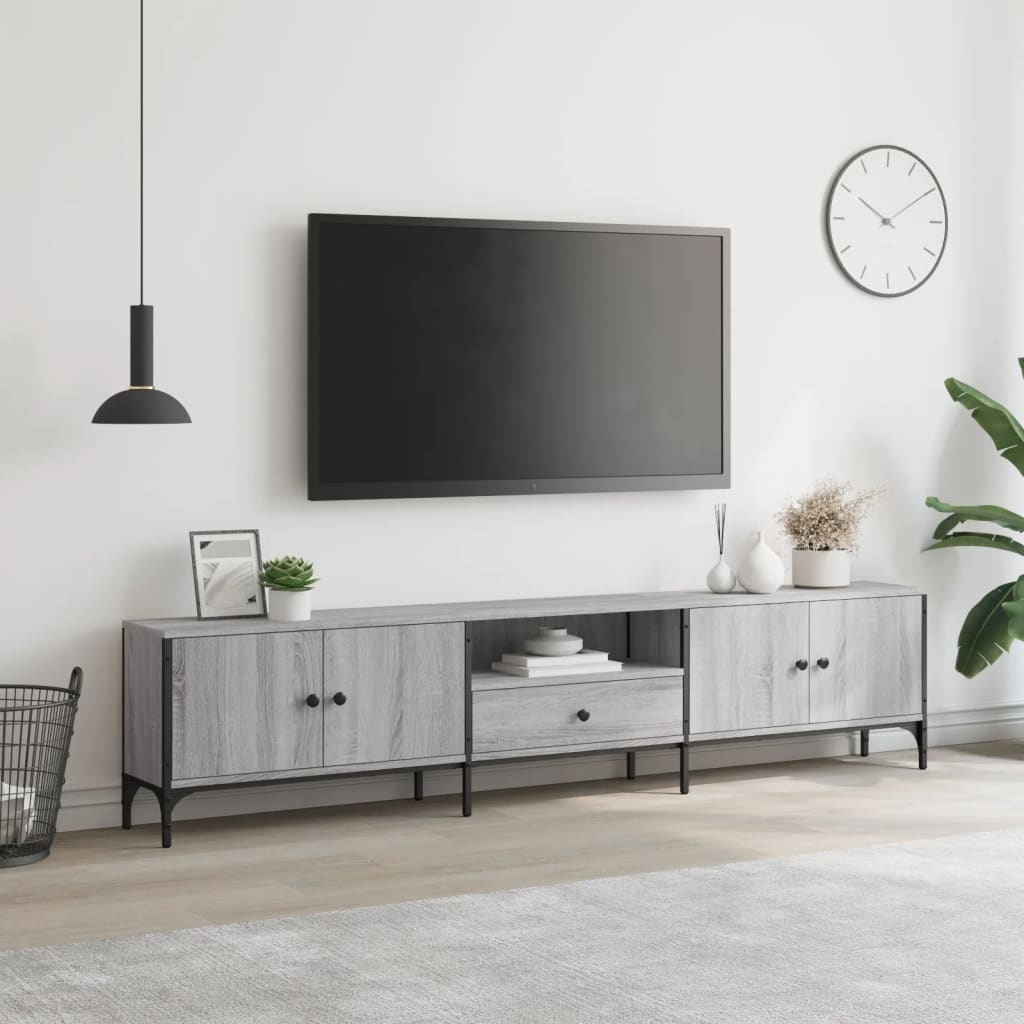 vidaXL tv-bord med skuffe 200x25x44 cm konstrueret træ grå sonoma-eg