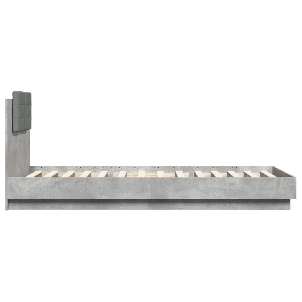 vidaXL sengeramme med sengegavl og LED-lys 90x200 cm betongrå