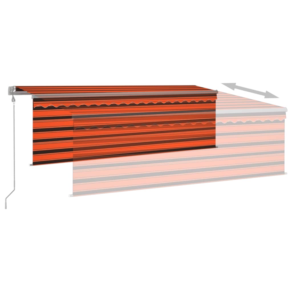 vidaXL markise m. gardin+LED+vindsensor 4x3 m automatisk orange/brun
