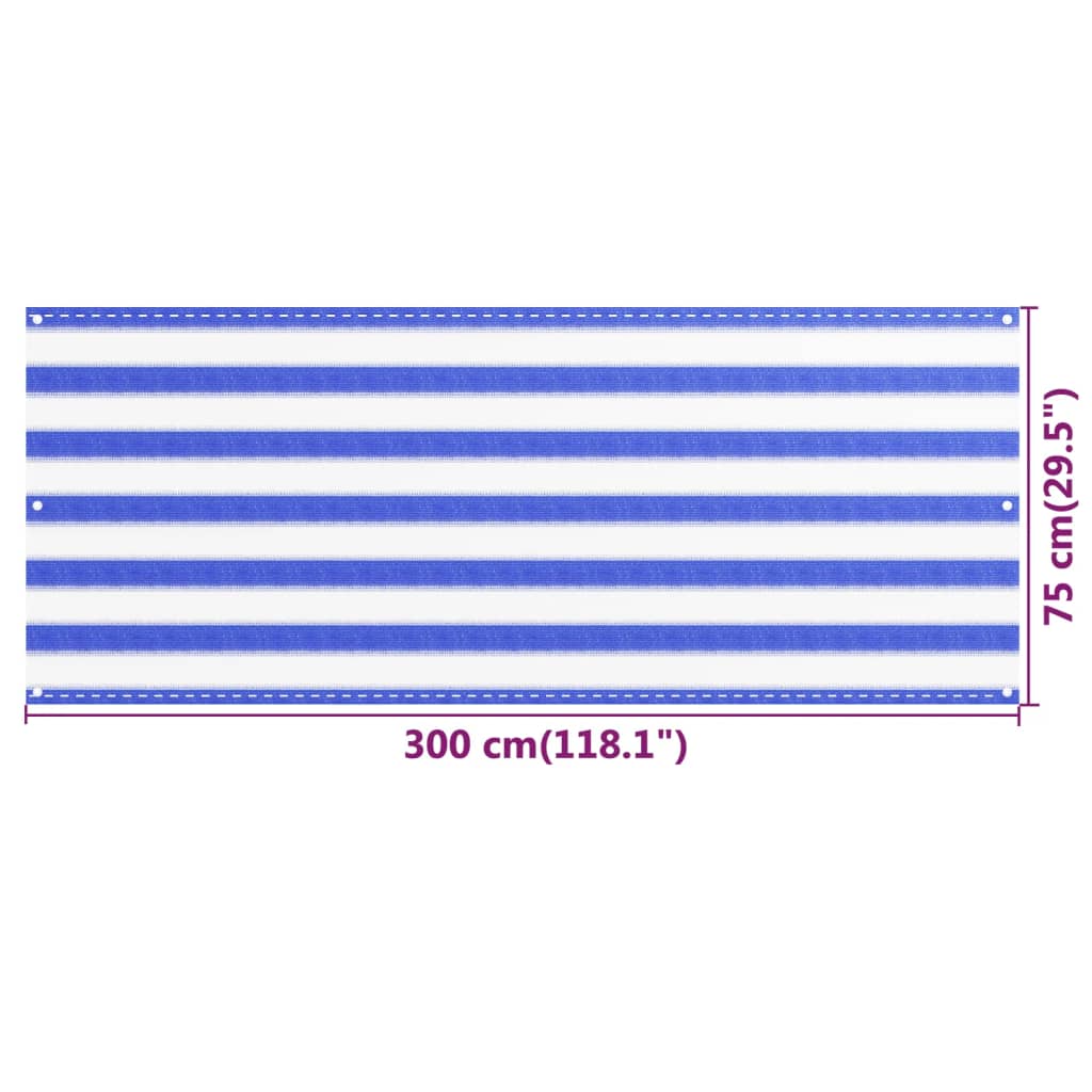 vidaXL altanafskærmning 75x300 cm HDPE blå og hvid