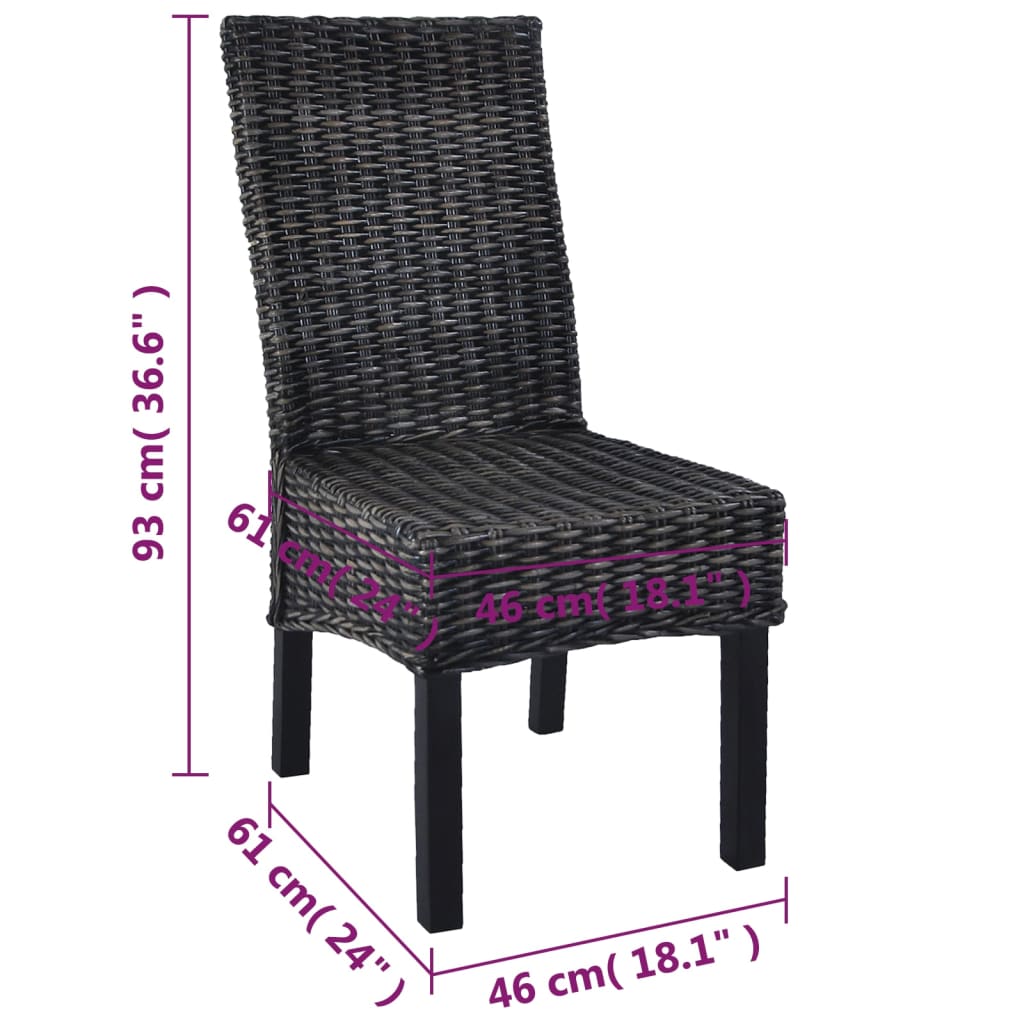 vidaXL spisebordsstole 6 stk. kubu-rattan og mangotræ sort