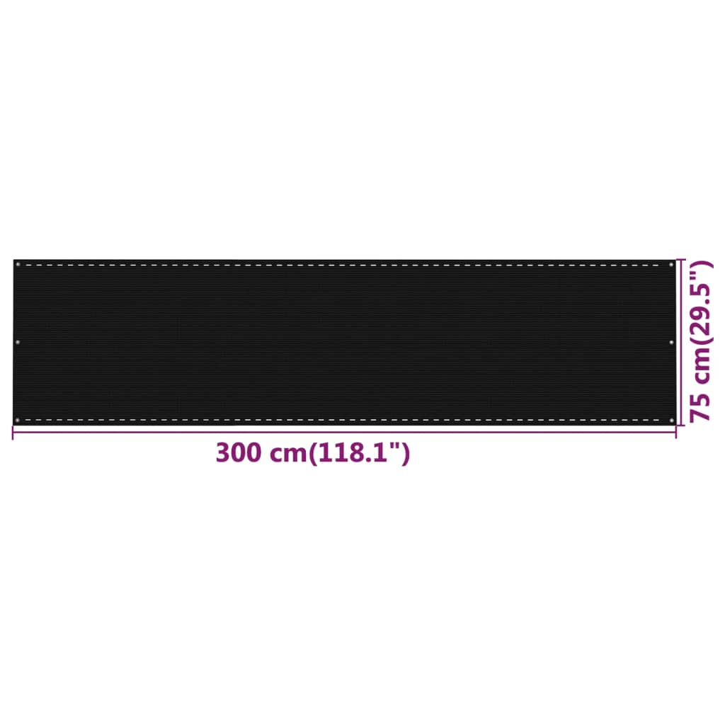 vidaXL altanafskærmning 75x300 cm HDPE sort