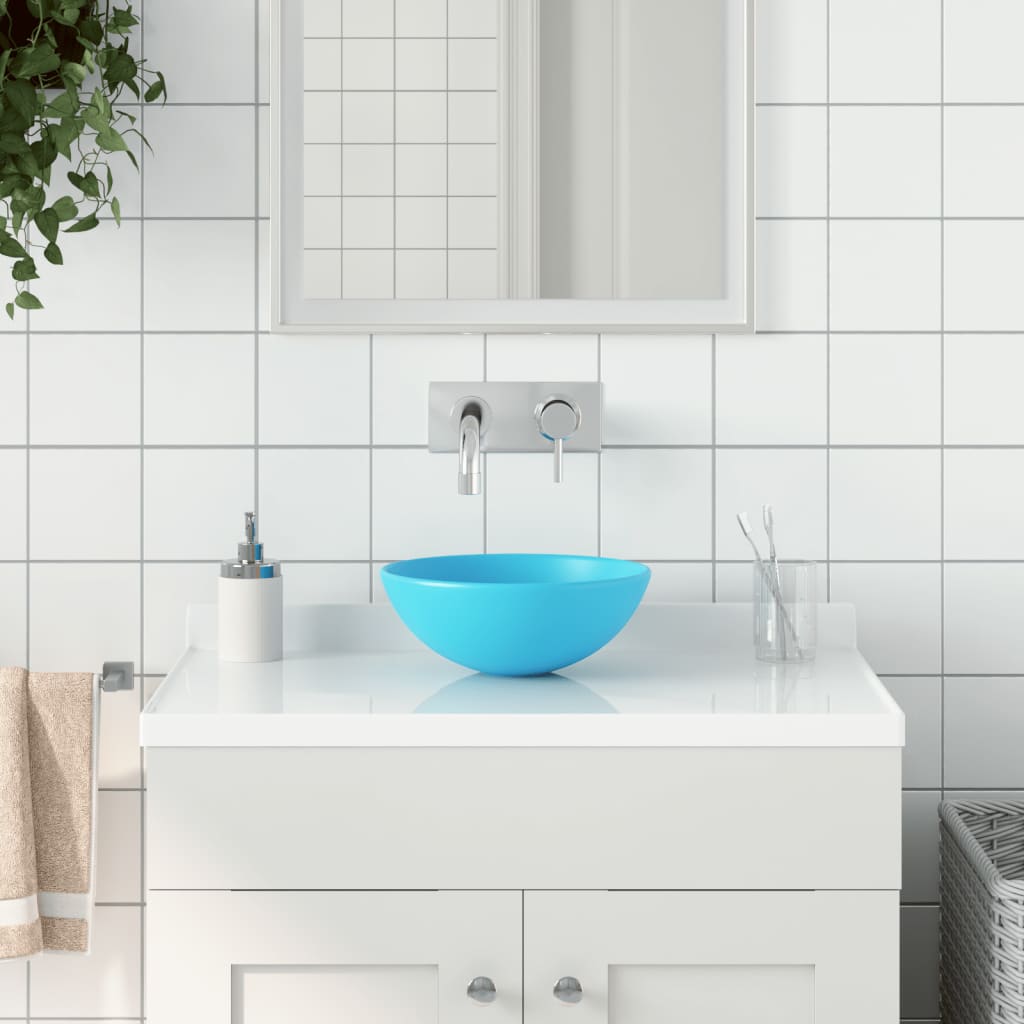 vidaXL keramisk håndvask til badeværelse rund lysegrøn
