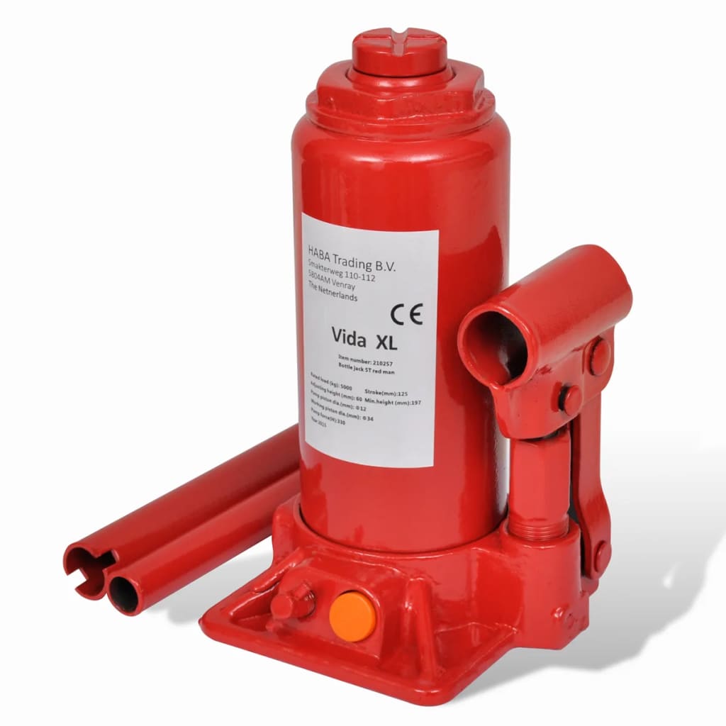 vidaXL Hydraulisk flaskedonkraft 5 ton rød