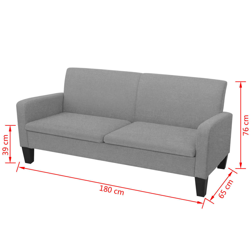 vidaXL 3-personers sofa 180 x 65 x 76 cm lysegrå