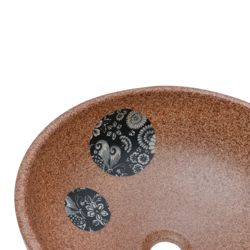 vidaXL håndvask til bordplade Φ41x14 cm rund keramik brun og blå