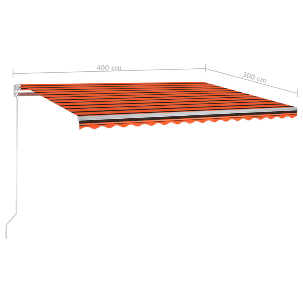 vidaXL markise med stolper 4x3 m automatisk betjening orange og brun