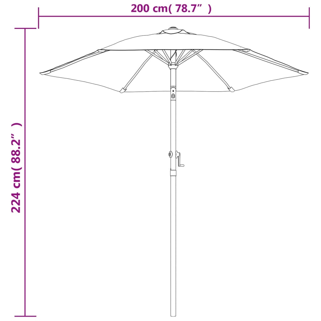 vidaXL parasol 200x224 cm aluminium terracotta