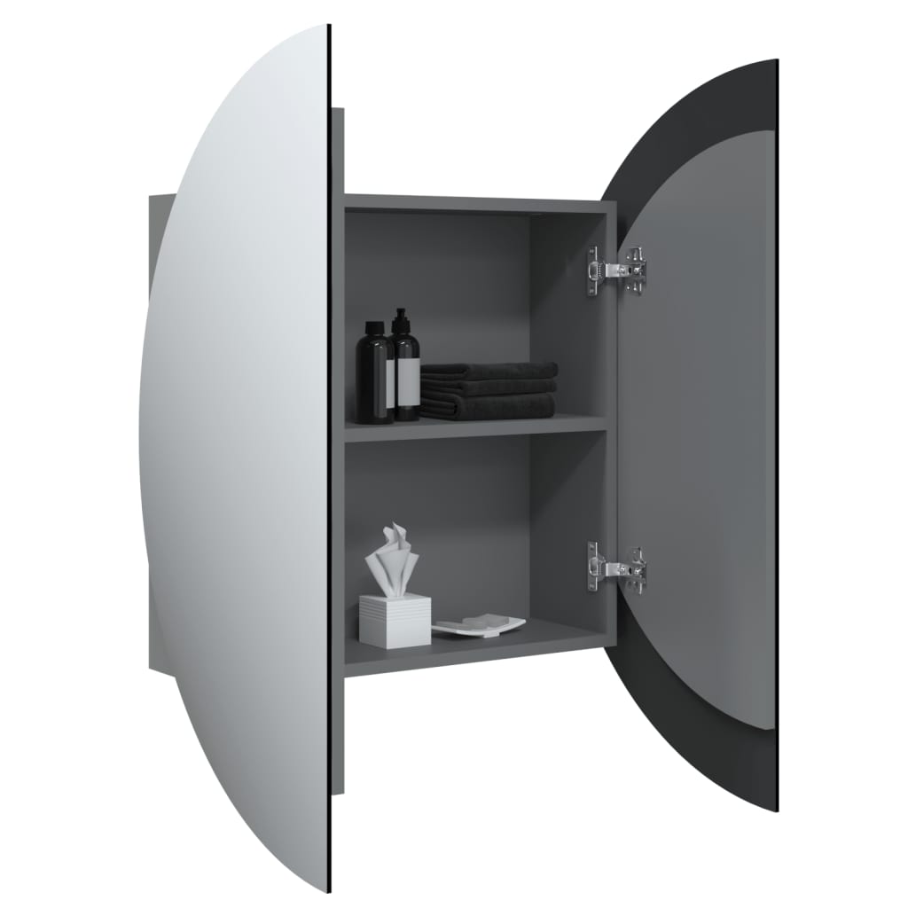 vidaXL badeværelsesskab med rundt spejl og LED-lys 40x40x17,5 cm grå