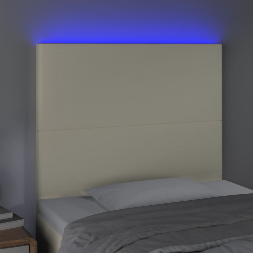 vidaXL sengegavl med LED-lys 90x5x118/128 cm kunstlæder cremefarvet