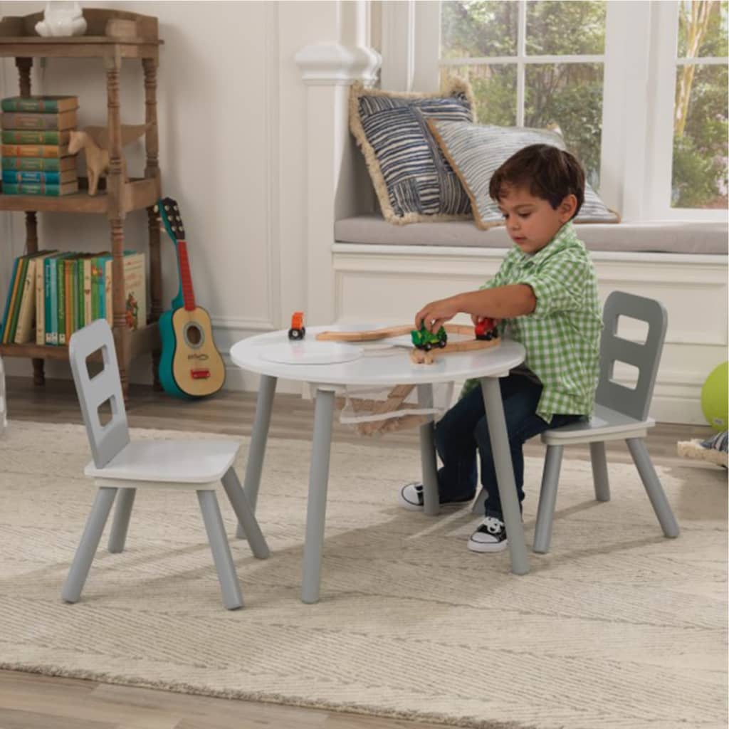 KidKraft opbevaringsbord og stolesæt til børn grå massivt træ 26166