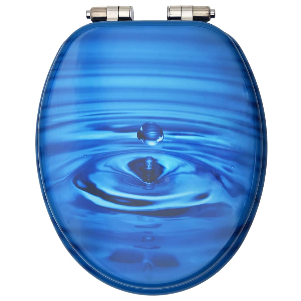 vidaXL toiletsæde med soft close-låg MDF vanddråbedesign blå
