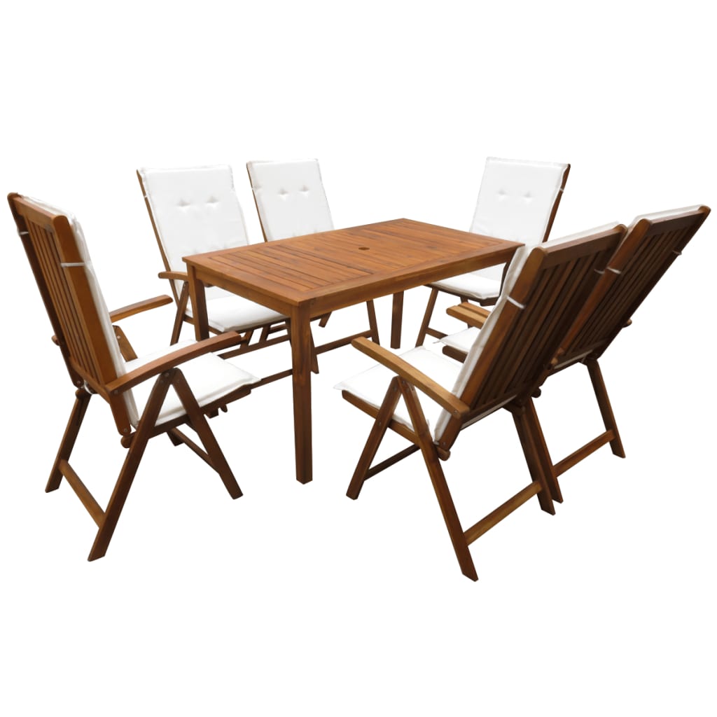 vidaXL udendørs spisebordssæt 7 dele med hynder massivt akacietræ