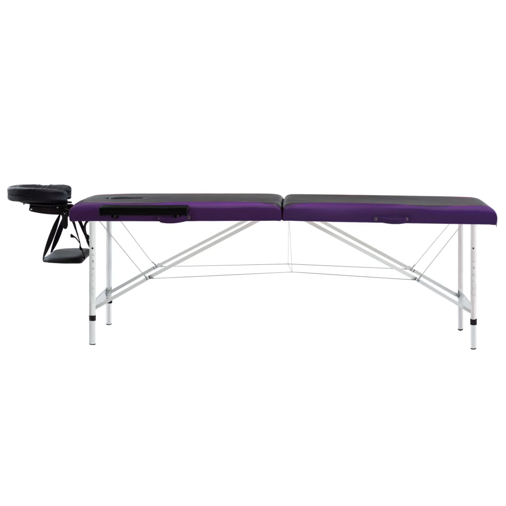 vidaXL sammenfoldeligt massagebord aluminiumsstel 2 zoner sort lilla