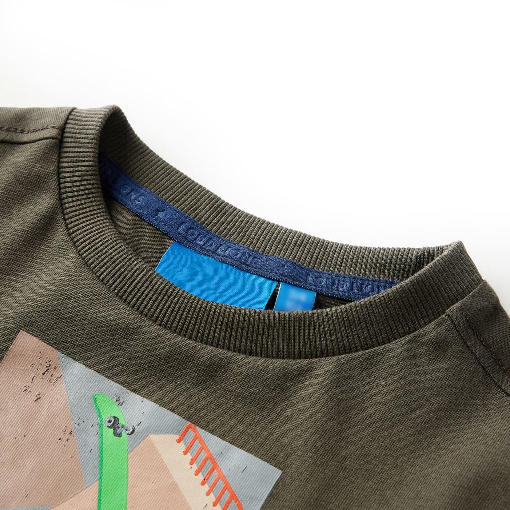 Langærmet T-shirt til børn str. 92 kakifarvet