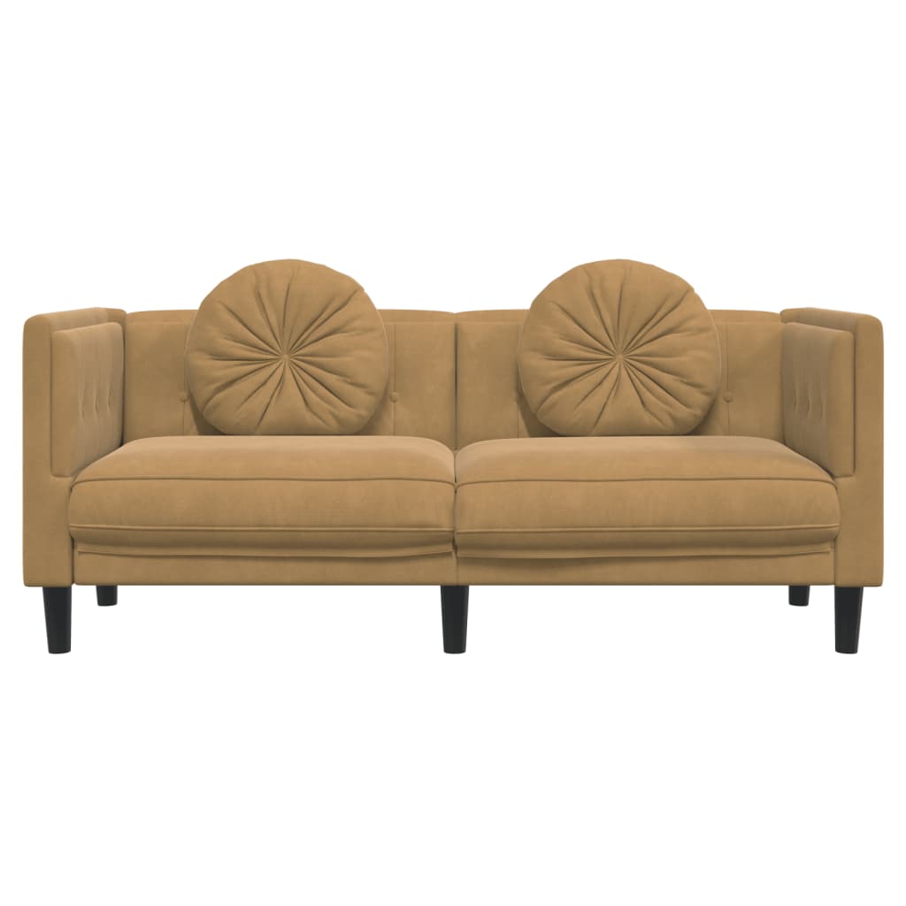 vidaXL 2-personers sofa med hynder velour brun