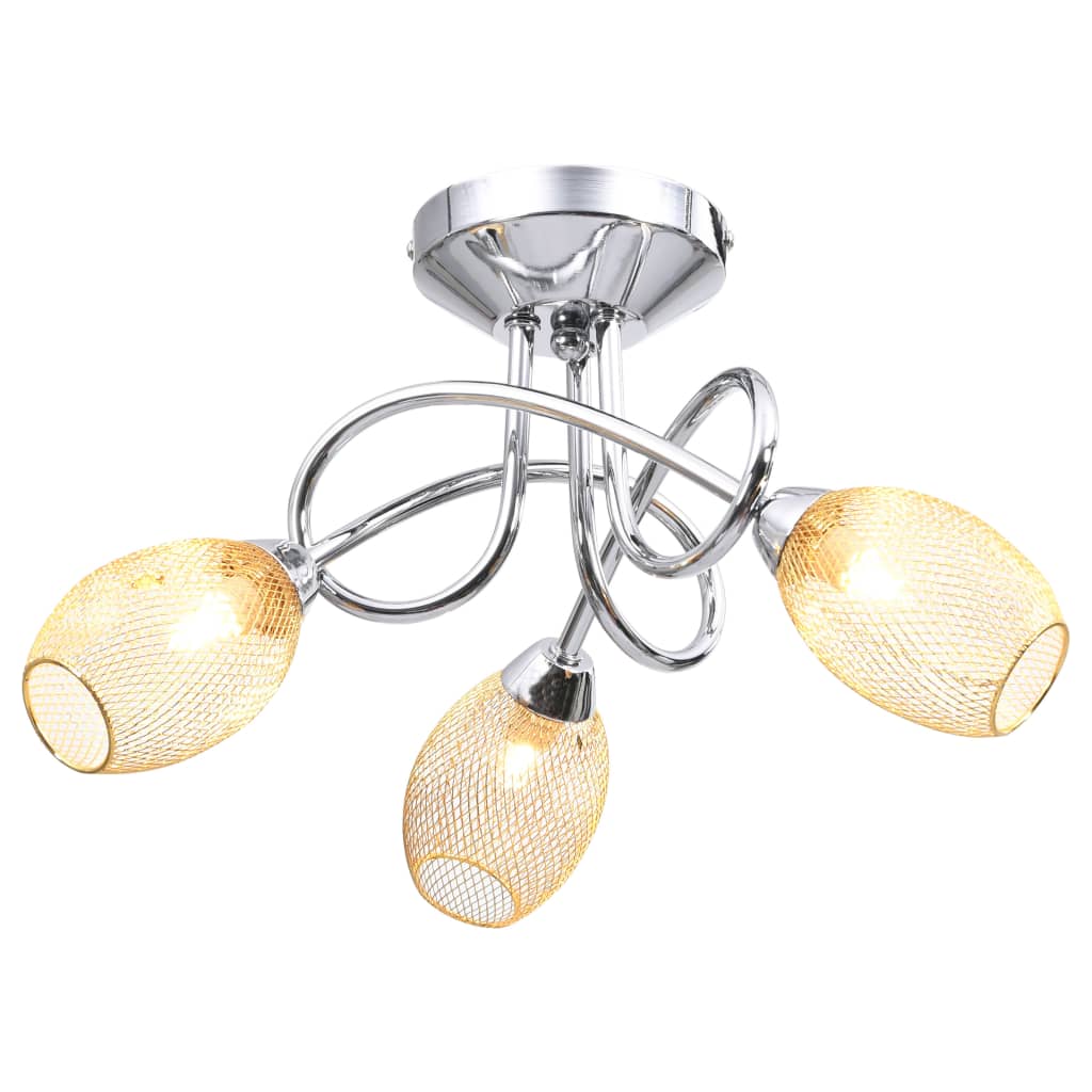 vidaXL loftlampe med forgyldte lampeskærme til 3 G9-pærer