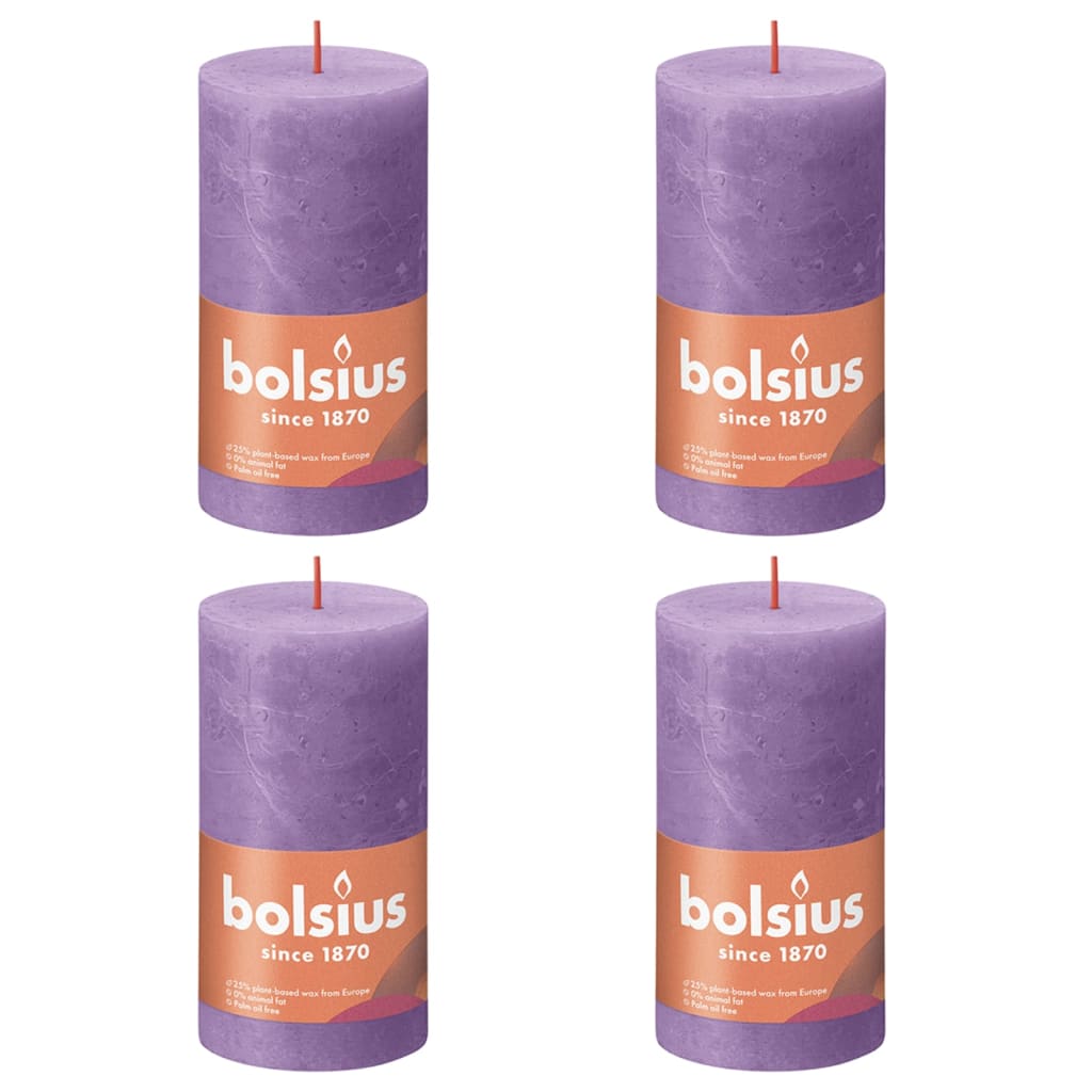 Bolsius rustikke søjlestearinlys Shine 4 stk. 130x68 mm violet