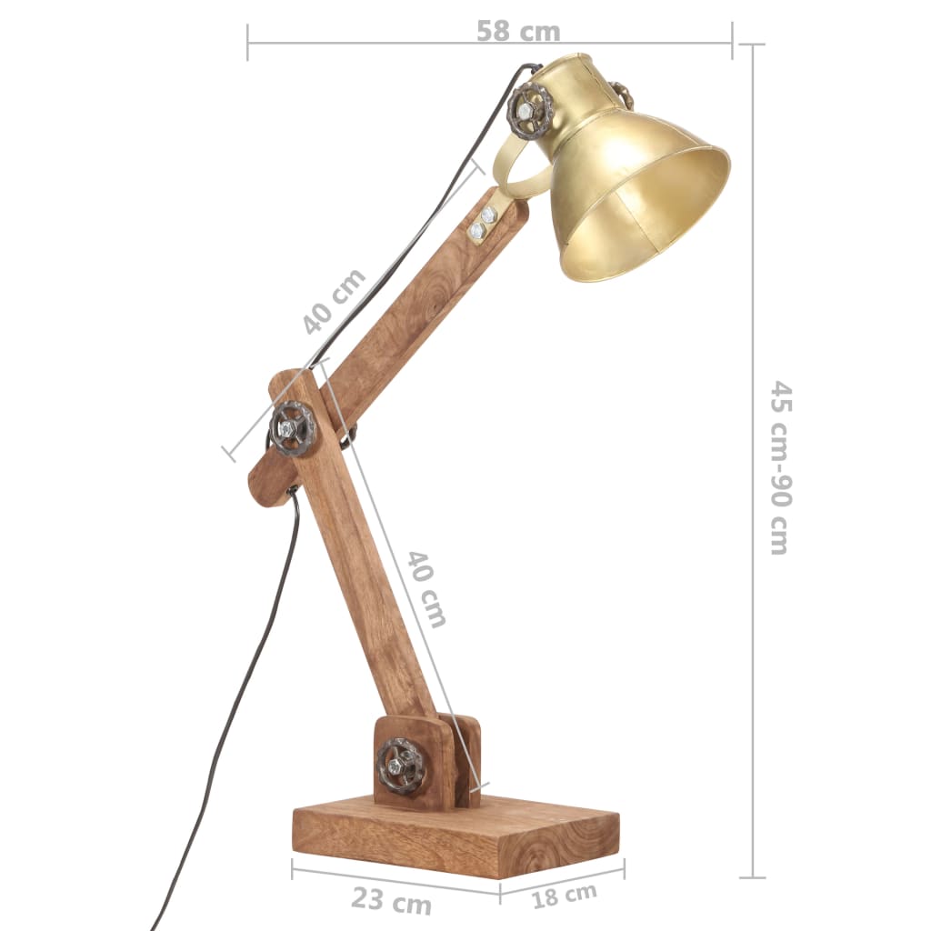 vidaXL industriel skrivebordslampe 58x18x90 cm E27 rund messingfarvet
