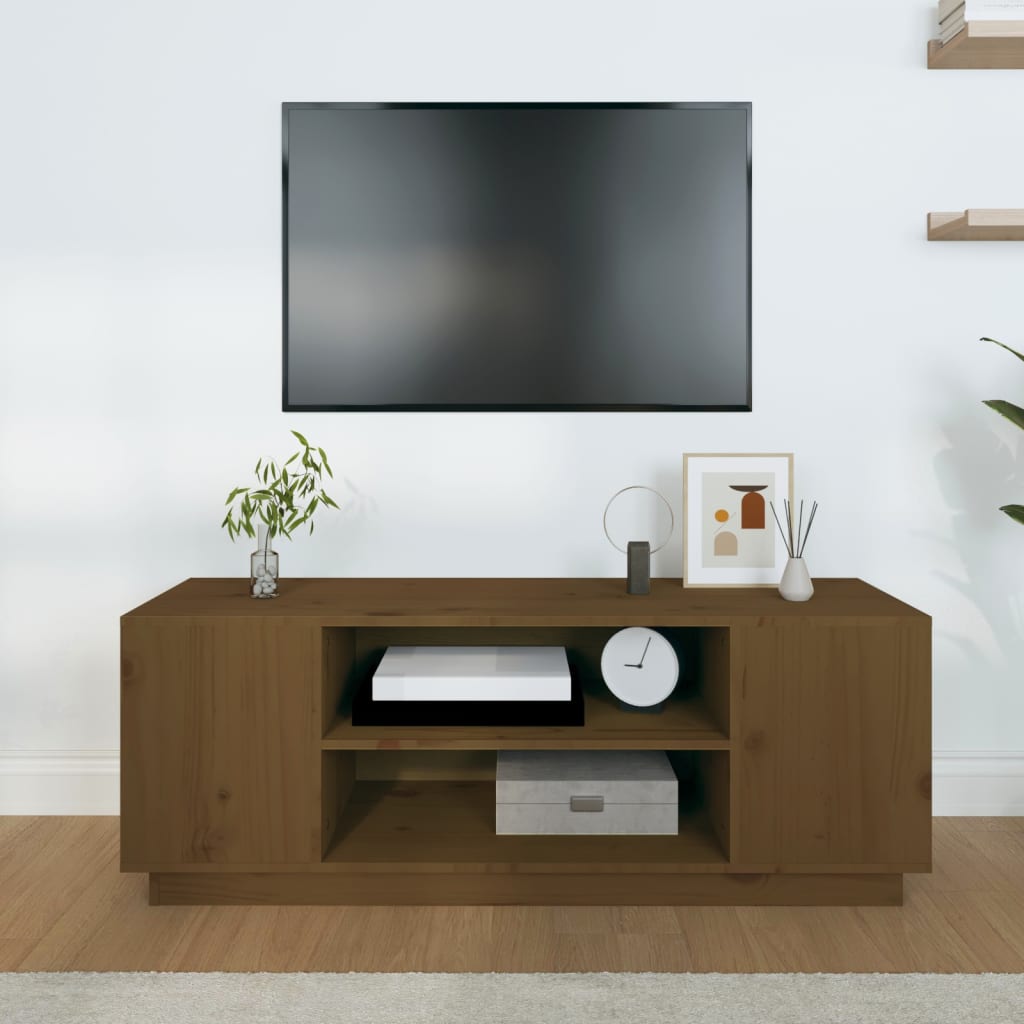 vidaXL tv-bord 110x35x40,5 cm massivt fyrretræ gyldenbrun